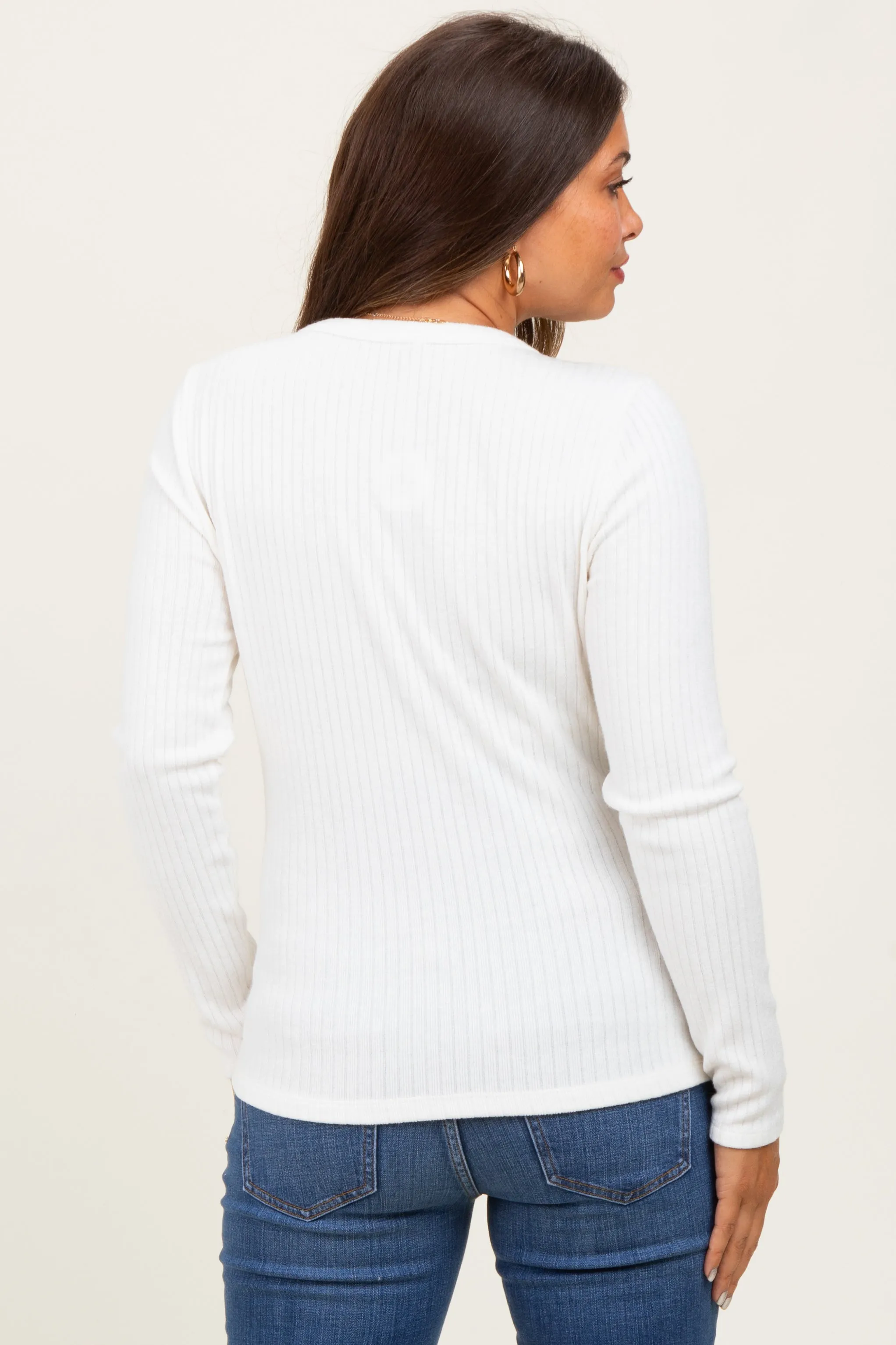 Ivory Ribbed Knit Maternity Long Sleeve Top sold by Pinkblush product image thumbnail 4