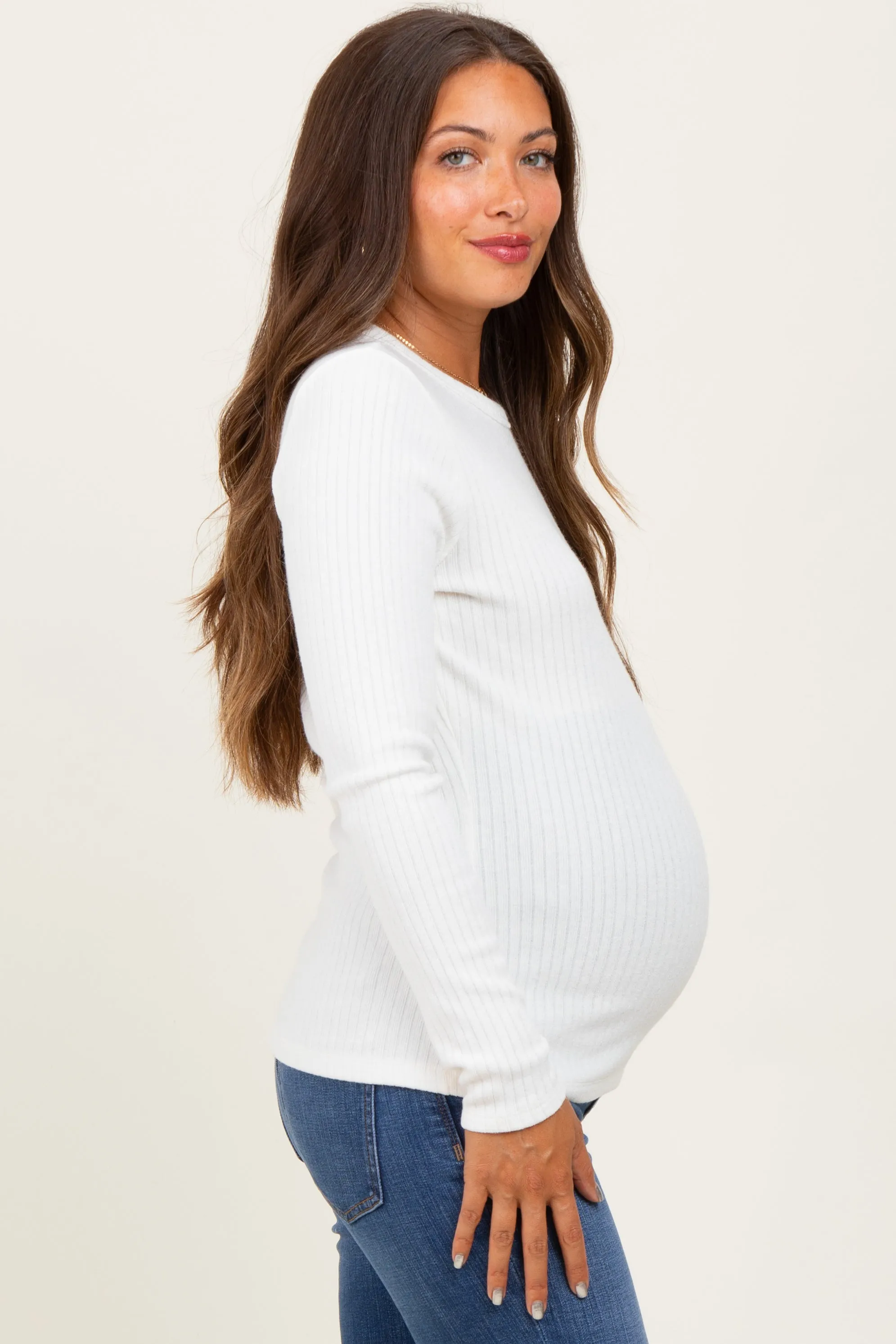 Ivory Ribbed Knit Maternity Long Sleeve Top sold by Pinkblush product image thumbnail 3