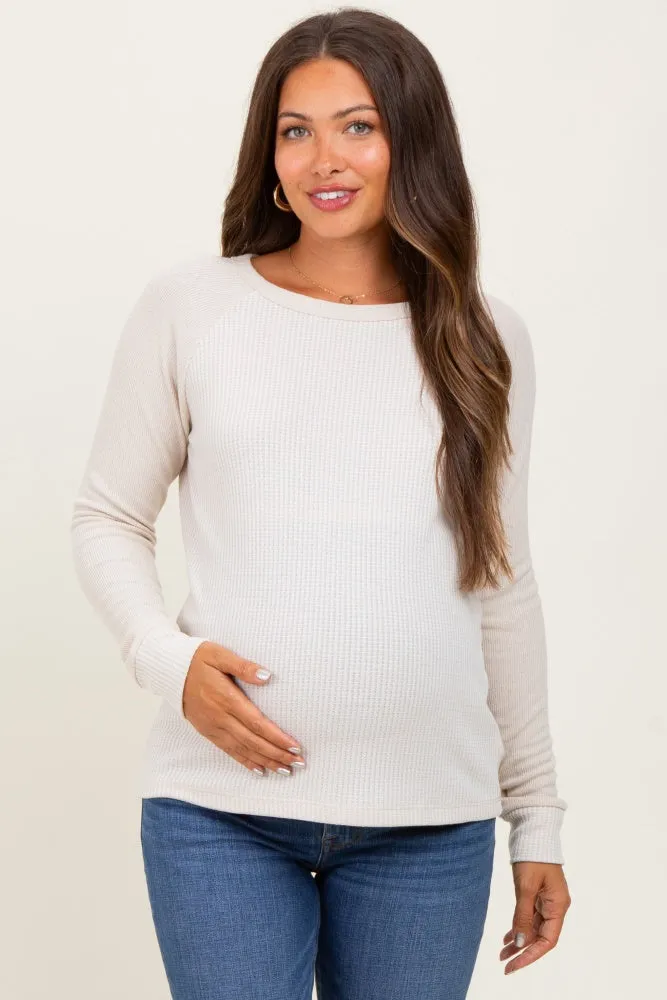 Cream Waffle Knit Maternity Long Sleeve Top sold by Pinkblush