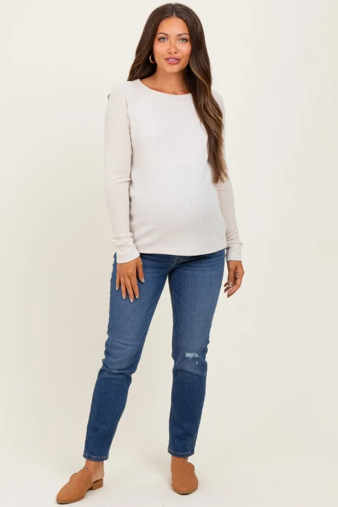 Cream Waffle Knit Maternity Long Sleeve Top sold by Pinkblush product image thumbnail 2