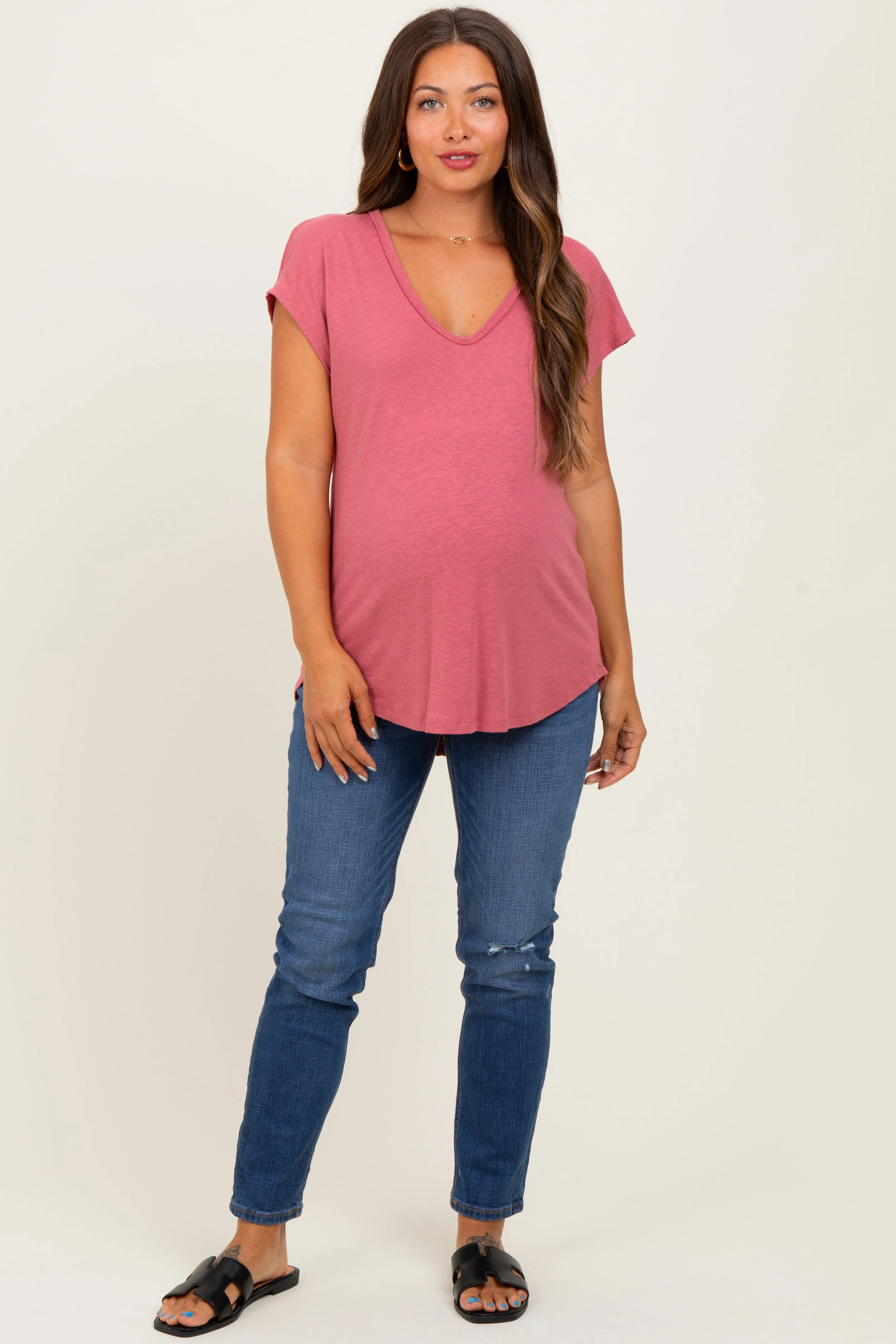 Coral V-Neck Maternity Top sold by Pinkblush product image thumbnail 2