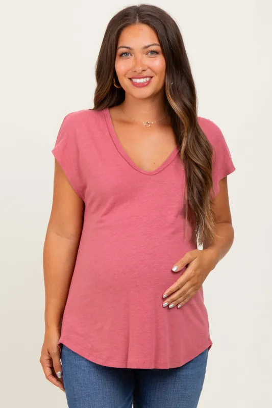Coral V-Neck Maternity Top sold by Pinkblush
