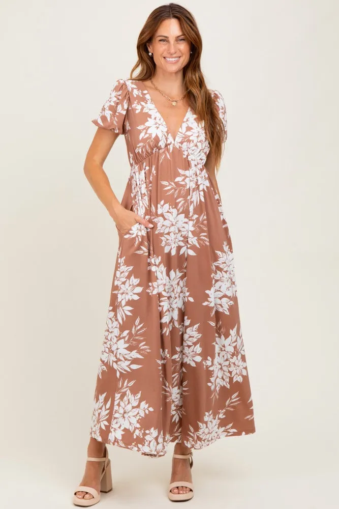 Mocha Floral Print Short Sleeve V-Neck Maternity Maxi Dress sold by Pinkblush product image thumbnail 5