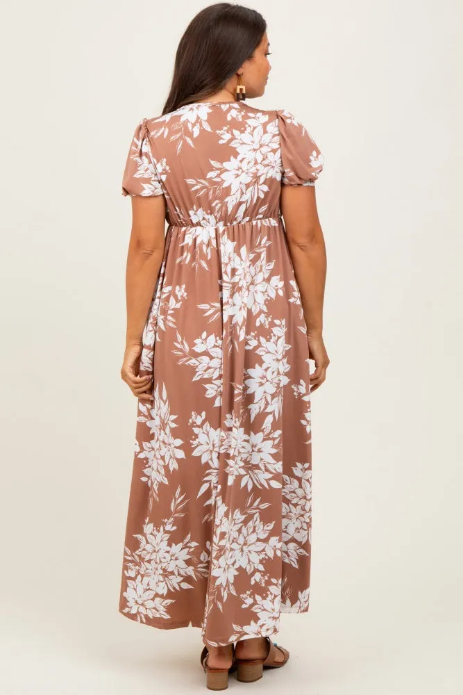 Mocha Floral Print Short Sleeve V-Neck Maternity Maxi Dress sold by Pinkblush product image thumbnail 4