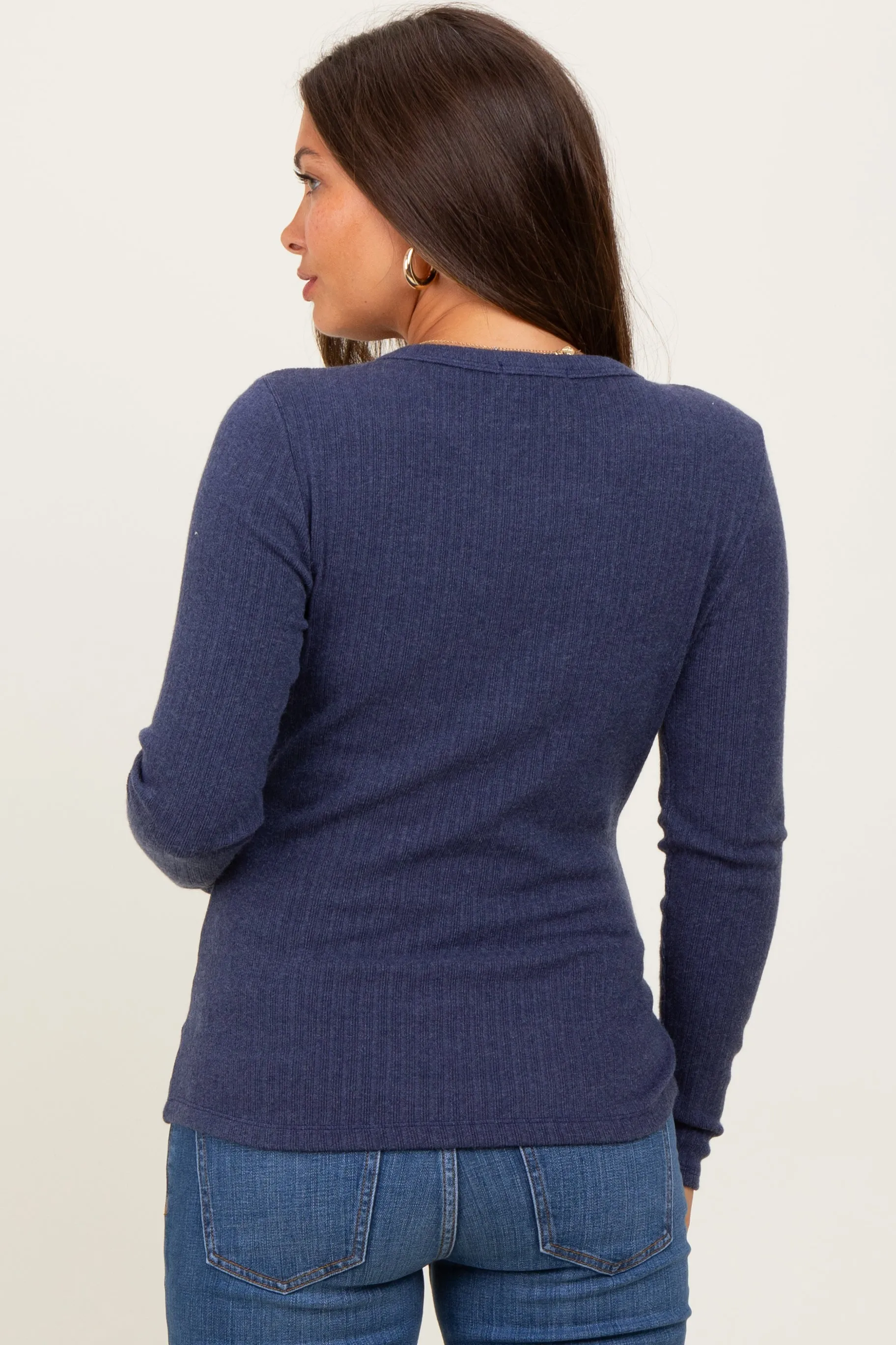 Navy Ribbed Knit Maternity Long Sleeve Top sold by Pinkblush product image thumbnail 4