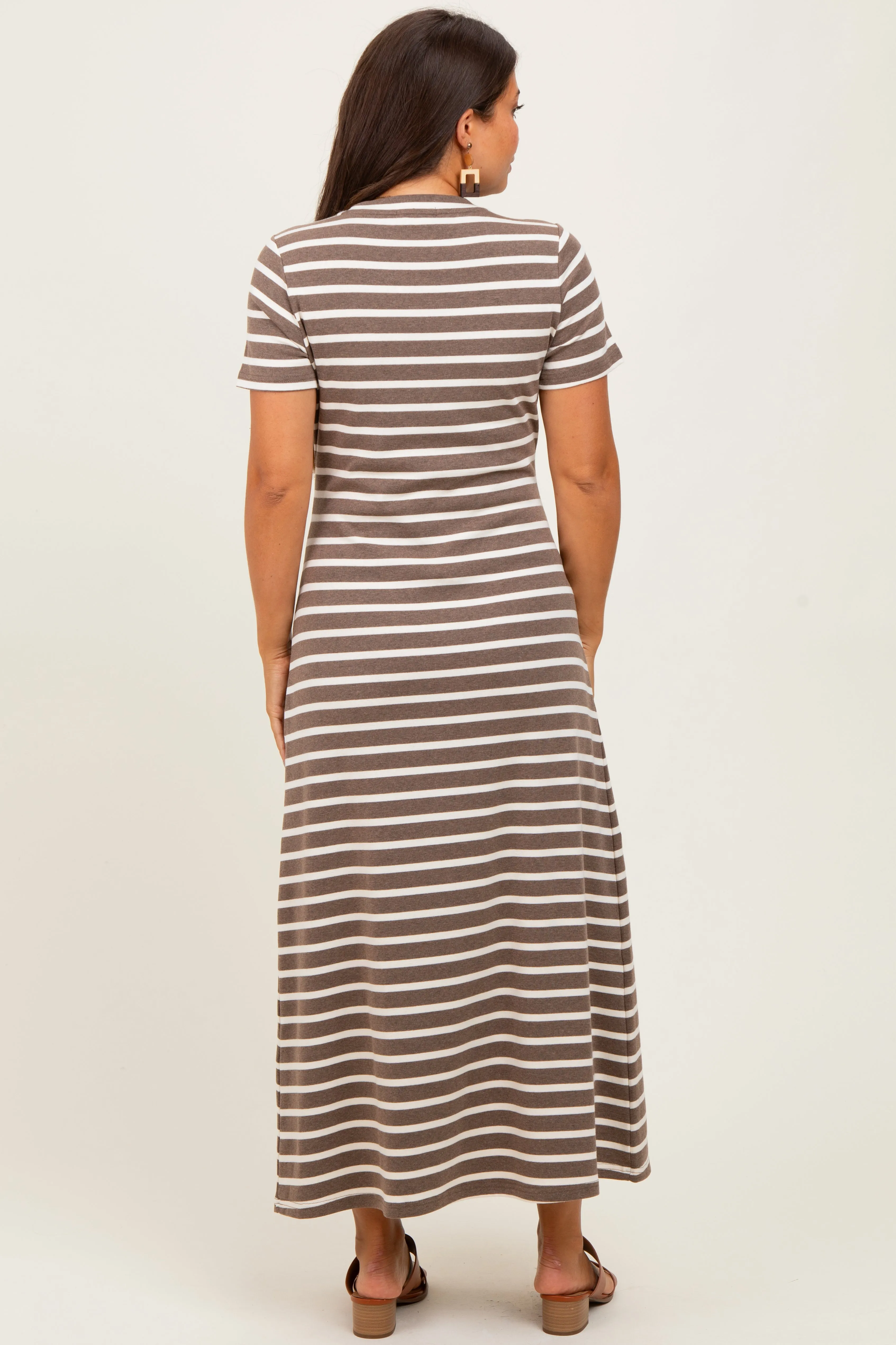Brown Striped Short Sleeve Maternity Midi Dress sold by Pinkblush product image thumbnail 3