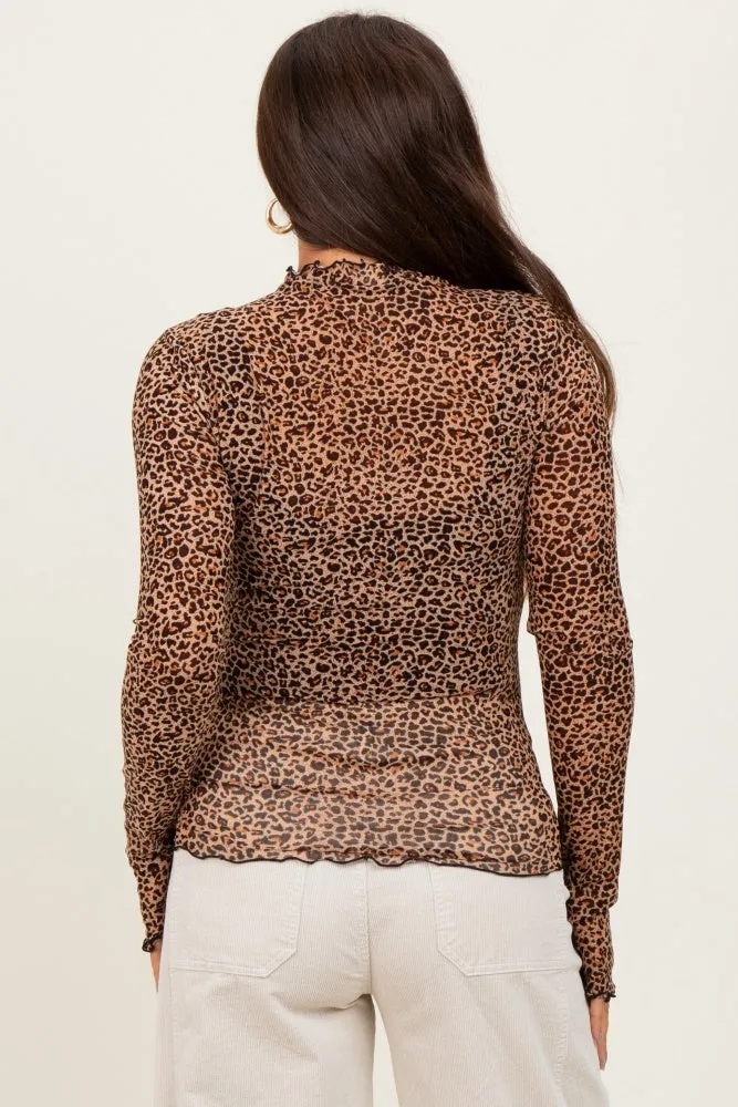 Mocha Animal Print Mesh Ruffle Neck Maternity Top sold by Pinkblush product image thumbnail 4