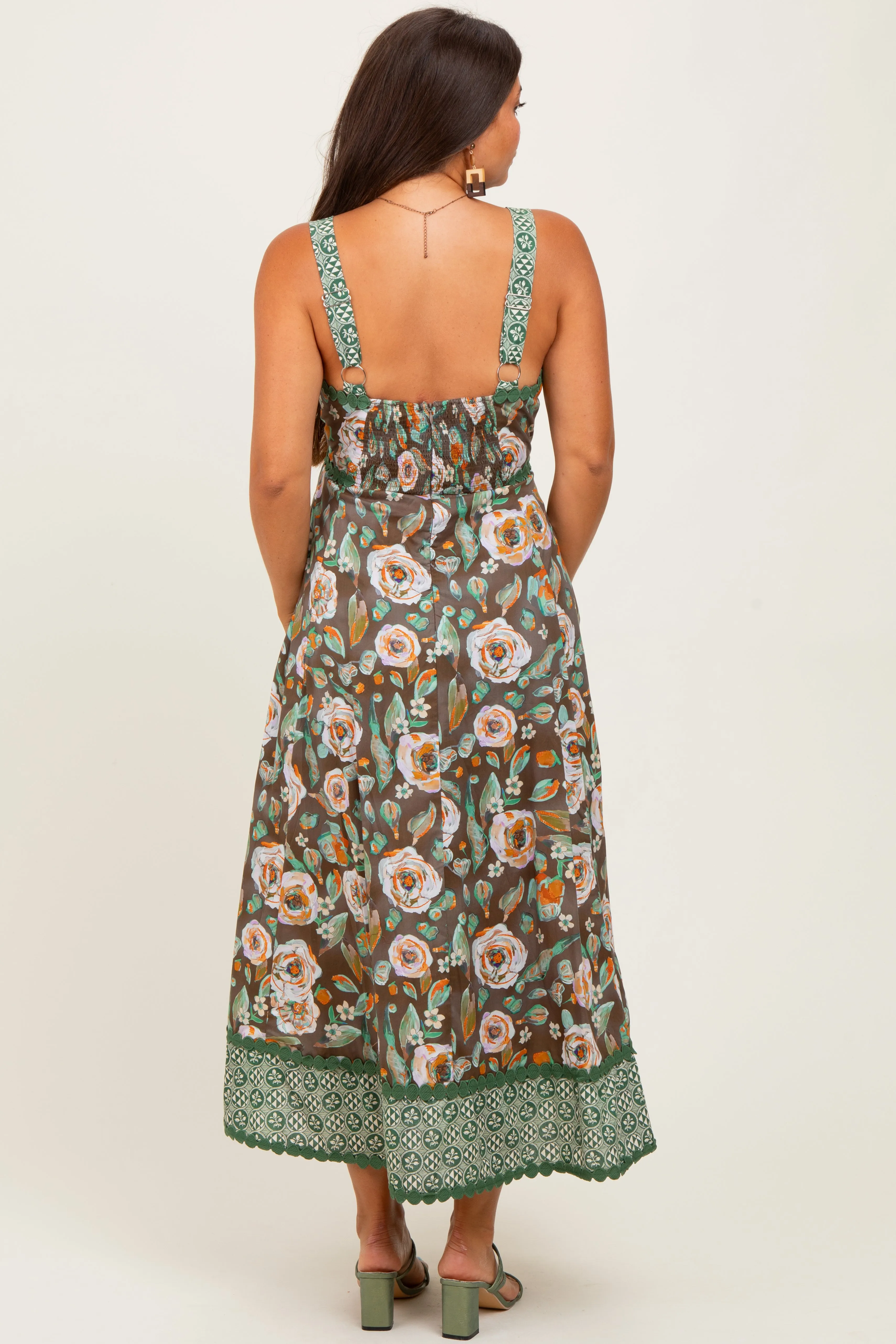 Brown Floral Contrast Print Sleeveless Maternity Midi Dress sold by Pinkblush product image thumbnail 4