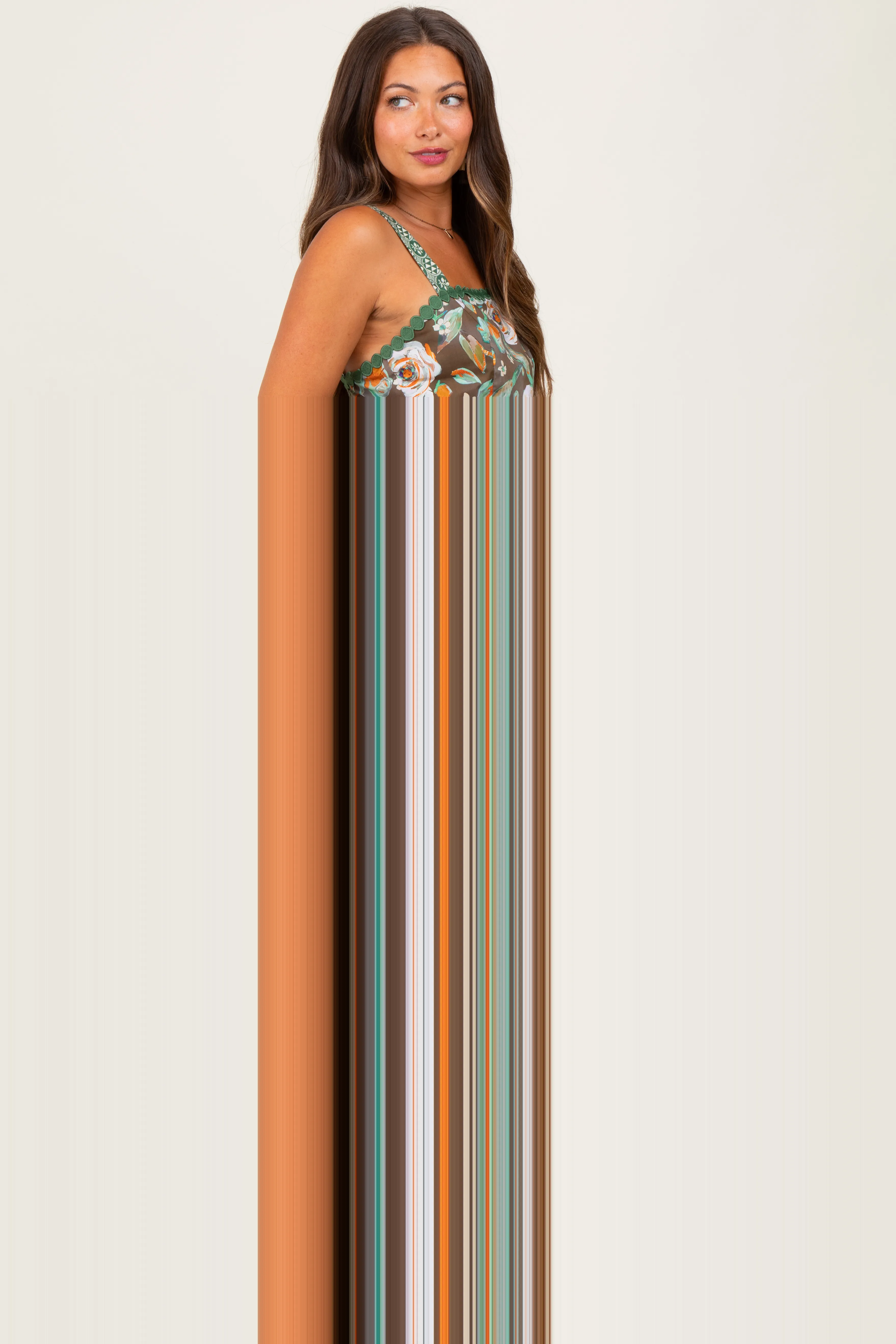 Brown Floral Contrast Print Sleeveless Maternity Midi Dress sold by Pinkblush product image thumbnail 3