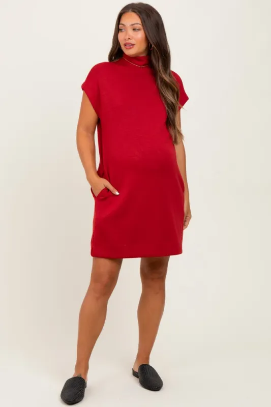 Rust Mock Neck Maternity Mini Dress sold by Pinkblush
