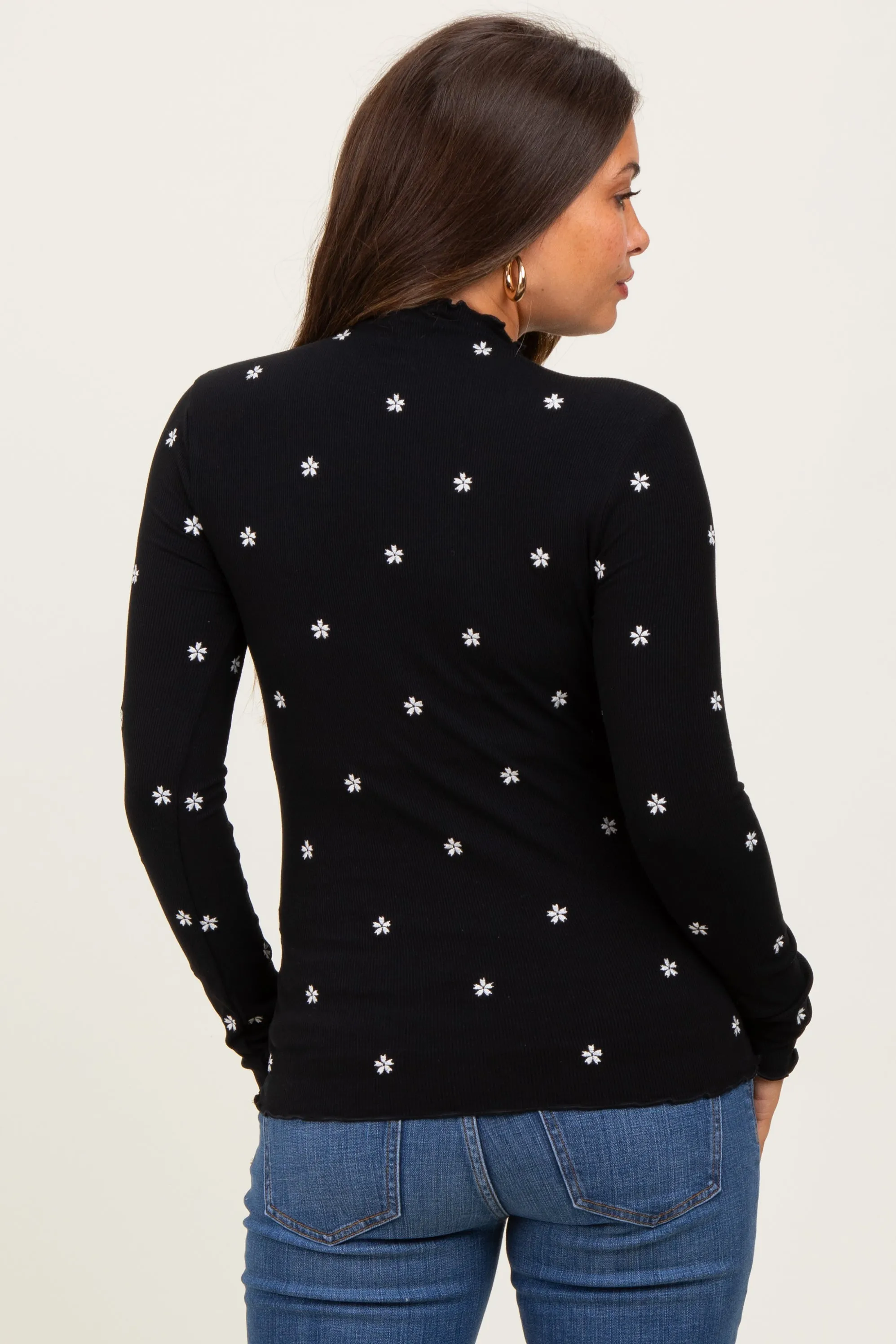 Black Knit Embroidered Floral Ruffle Hem Maternity Top sold by Pinkblush product image thumbnail 4