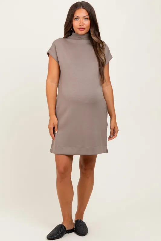 Light Taupe Mock Neck Maternity Mini Dress sold by Pinkblush