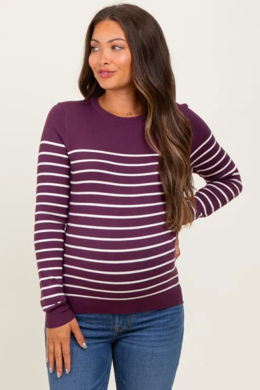 Plum Striped Knit Maternity Long Sleeve Top sold by Pinkblush