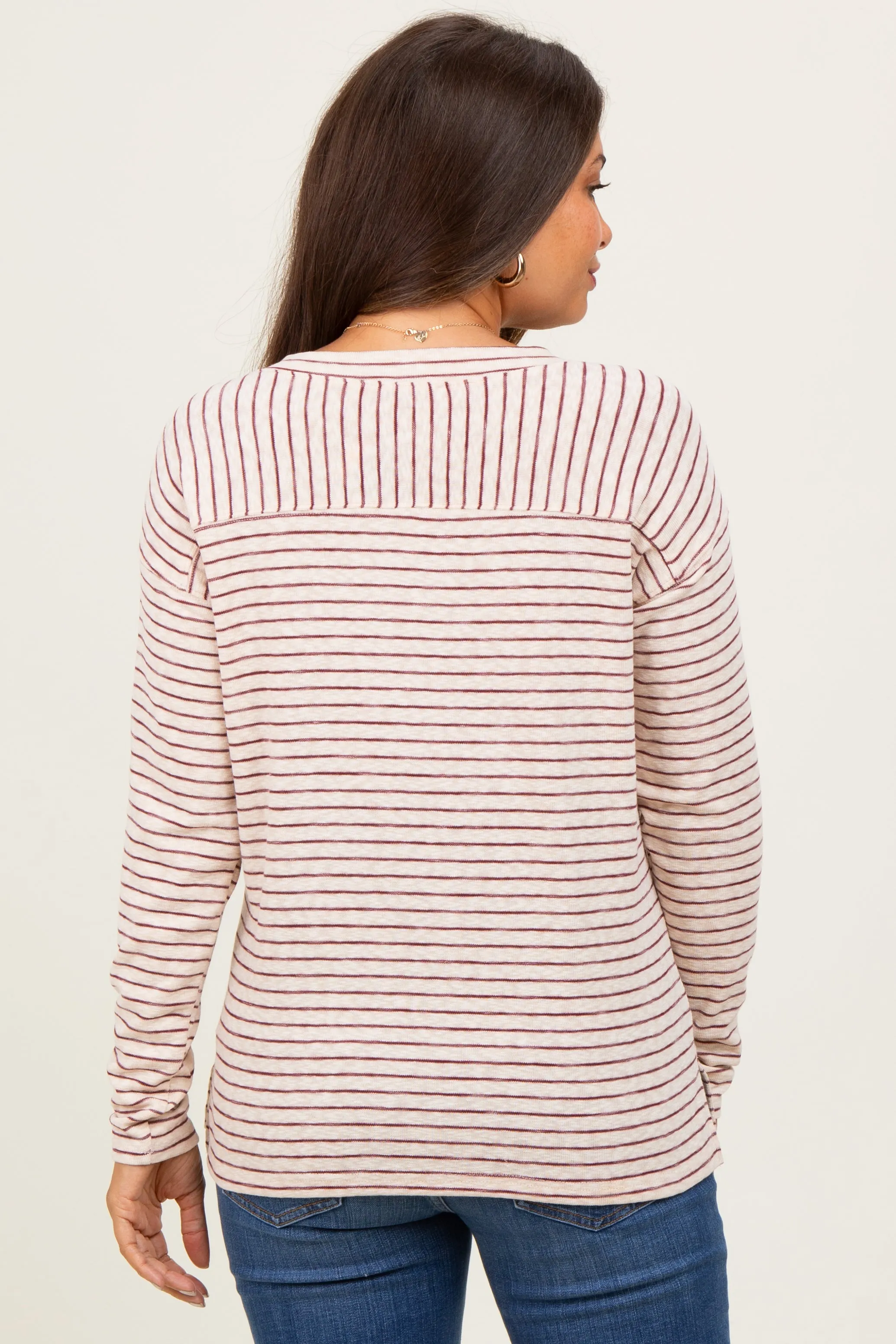 Burgundy Striped V-Neck Maternity Long Sleeve Top sold by Pinkblush product image thumbnail 4