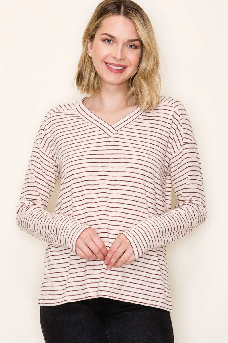 Burgundy Striped V-Neck Maternity Long Sleeve Top sold by Pinkblush product image thumbnail 5