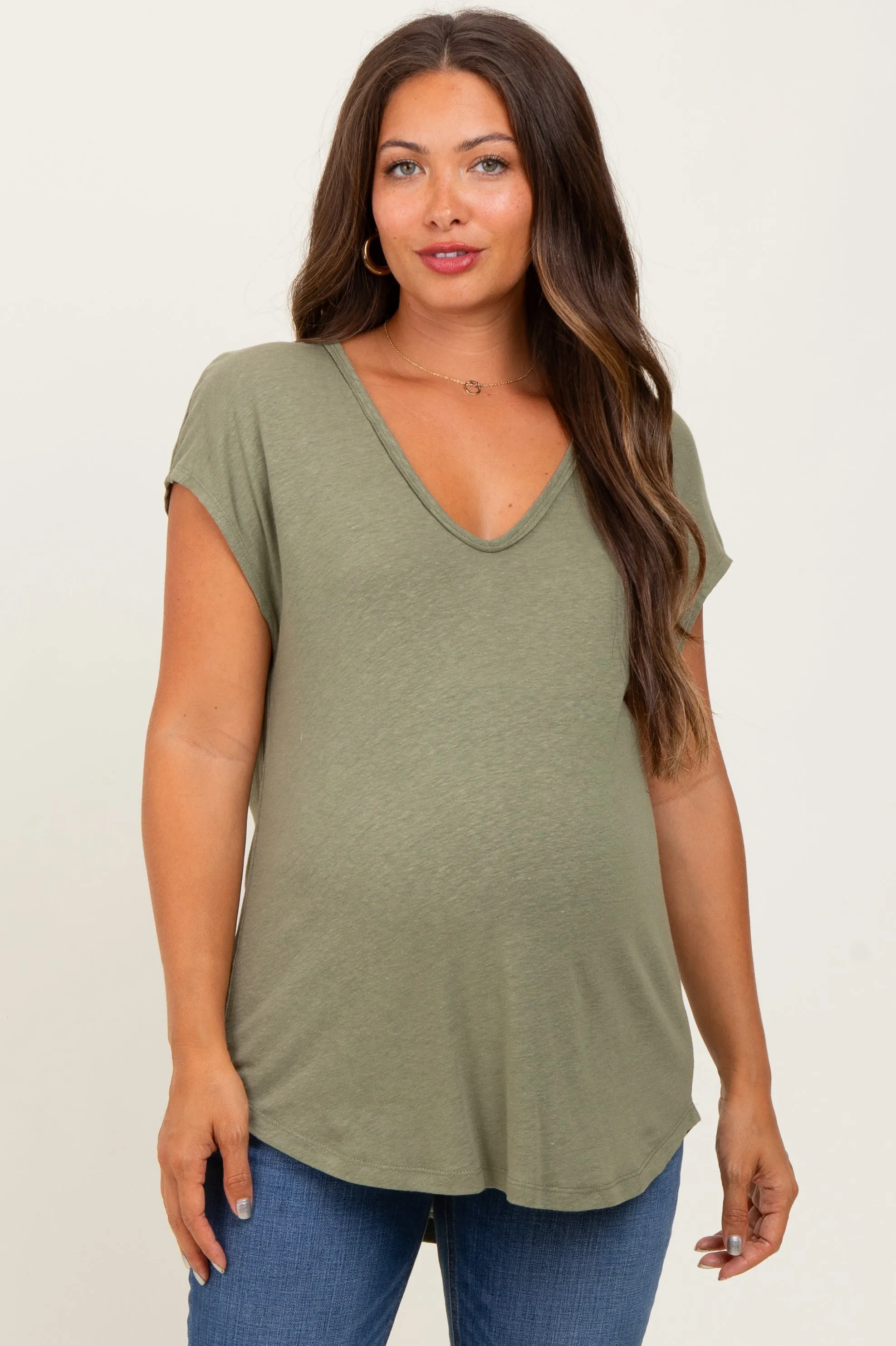 Green V-Neck Maternity Top sold by Pinkblush