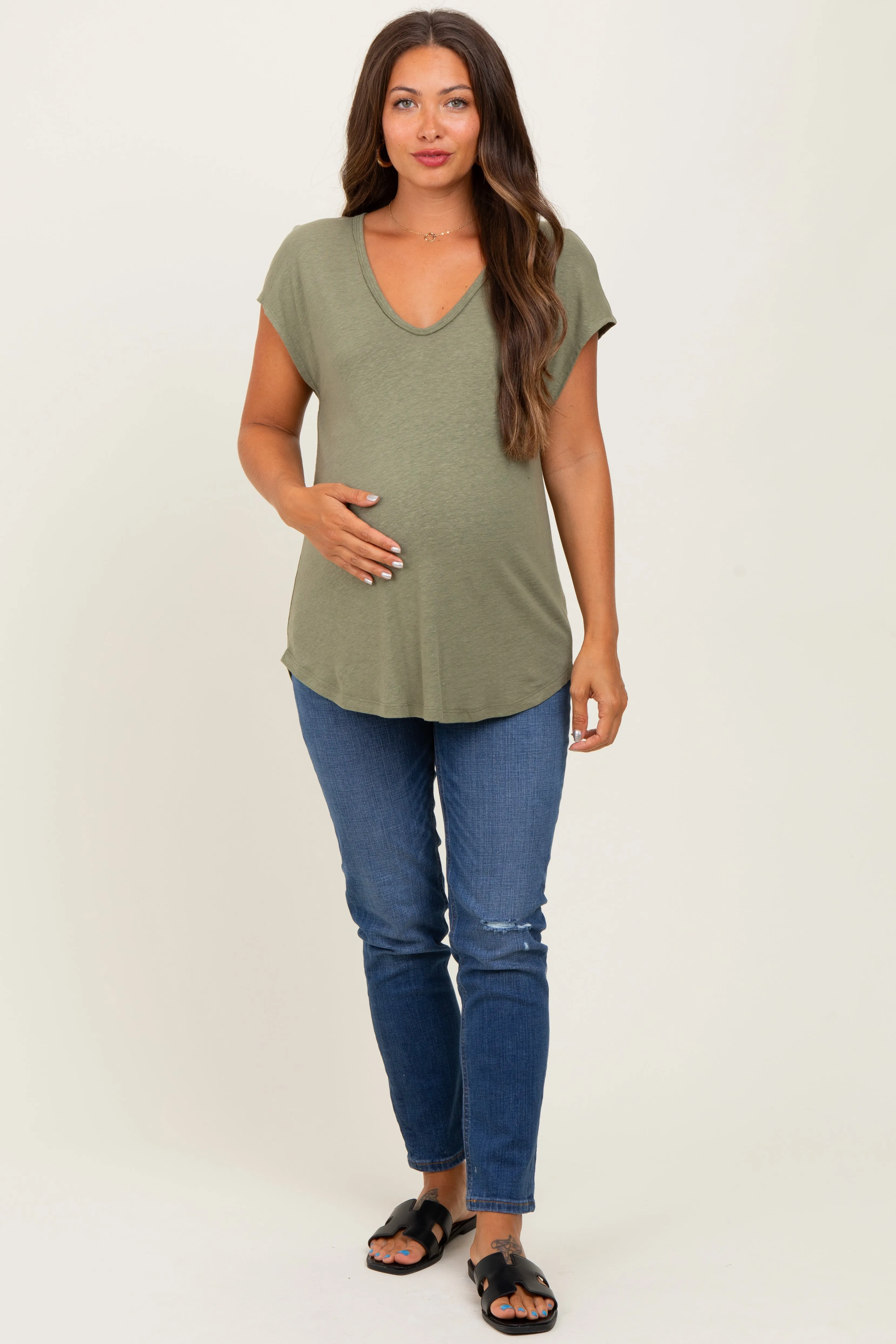 Green V-Neck Maternity Top sold by Pinkblush product image thumbnail 2