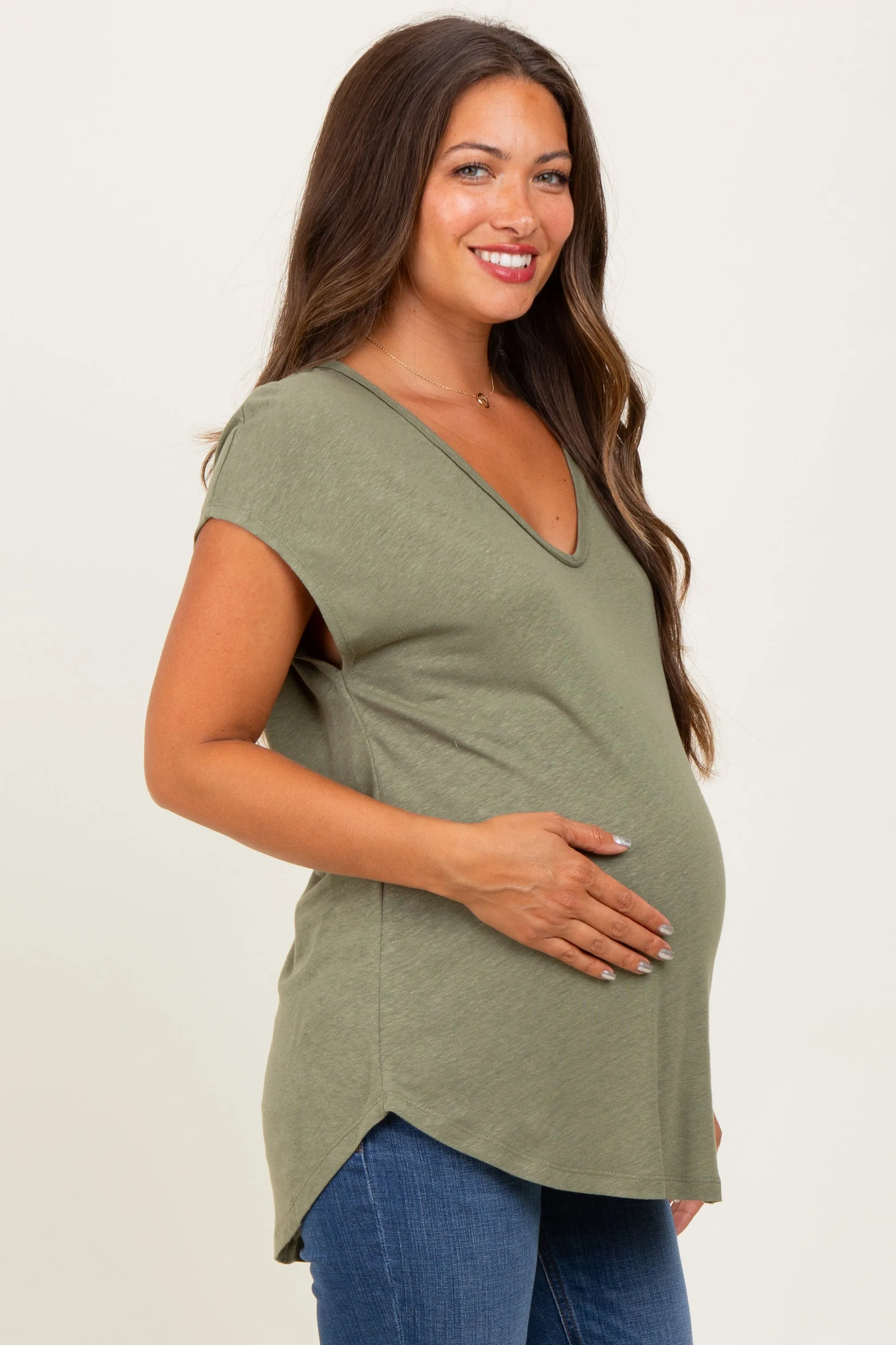 Green V-Neck Maternity Top sold by Pinkblush product image thumbnail 3