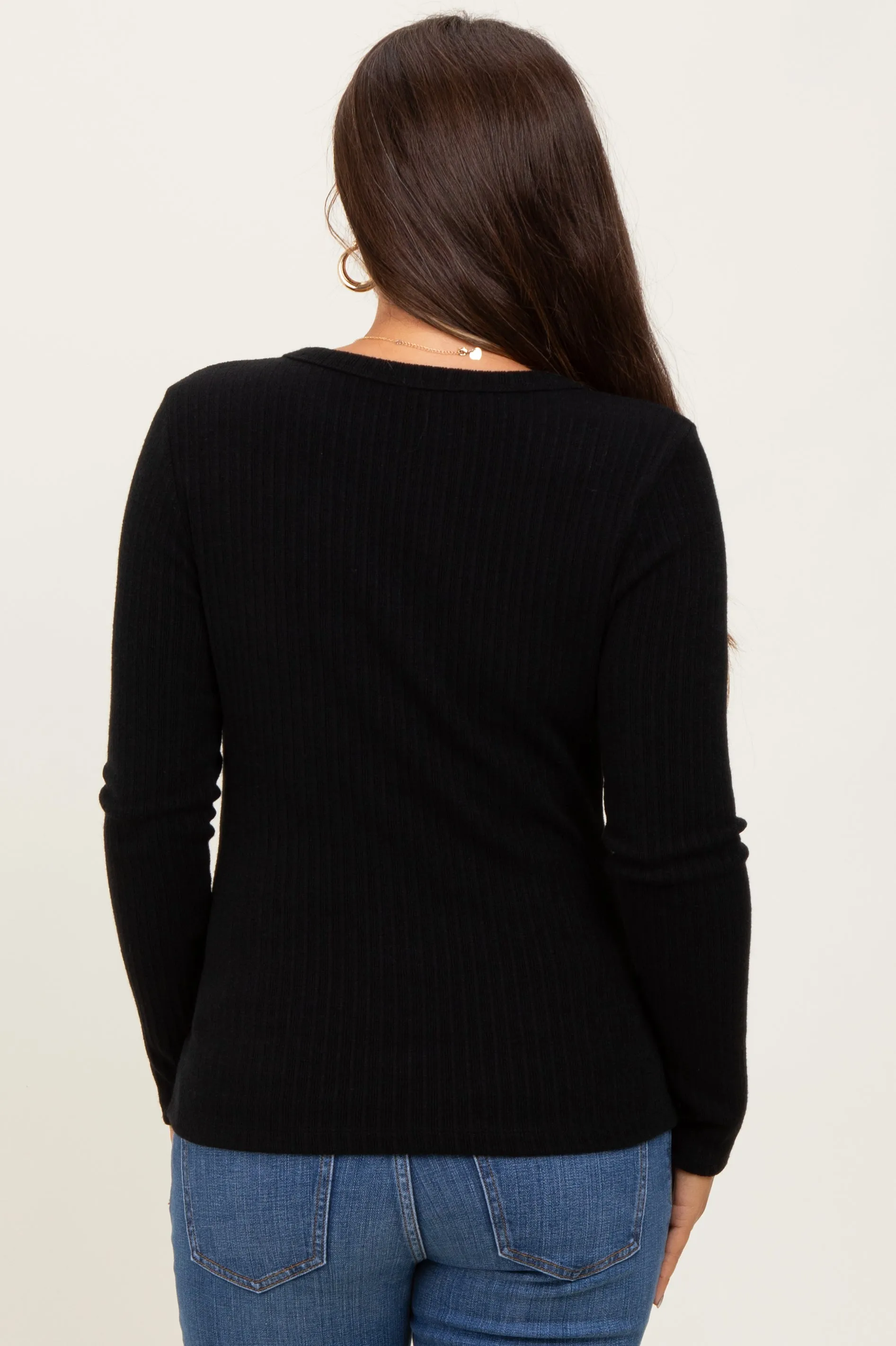 Black Ribbed Knit Maternity Long Sleeve Top sold by Pinkblush product image thumbnail 4