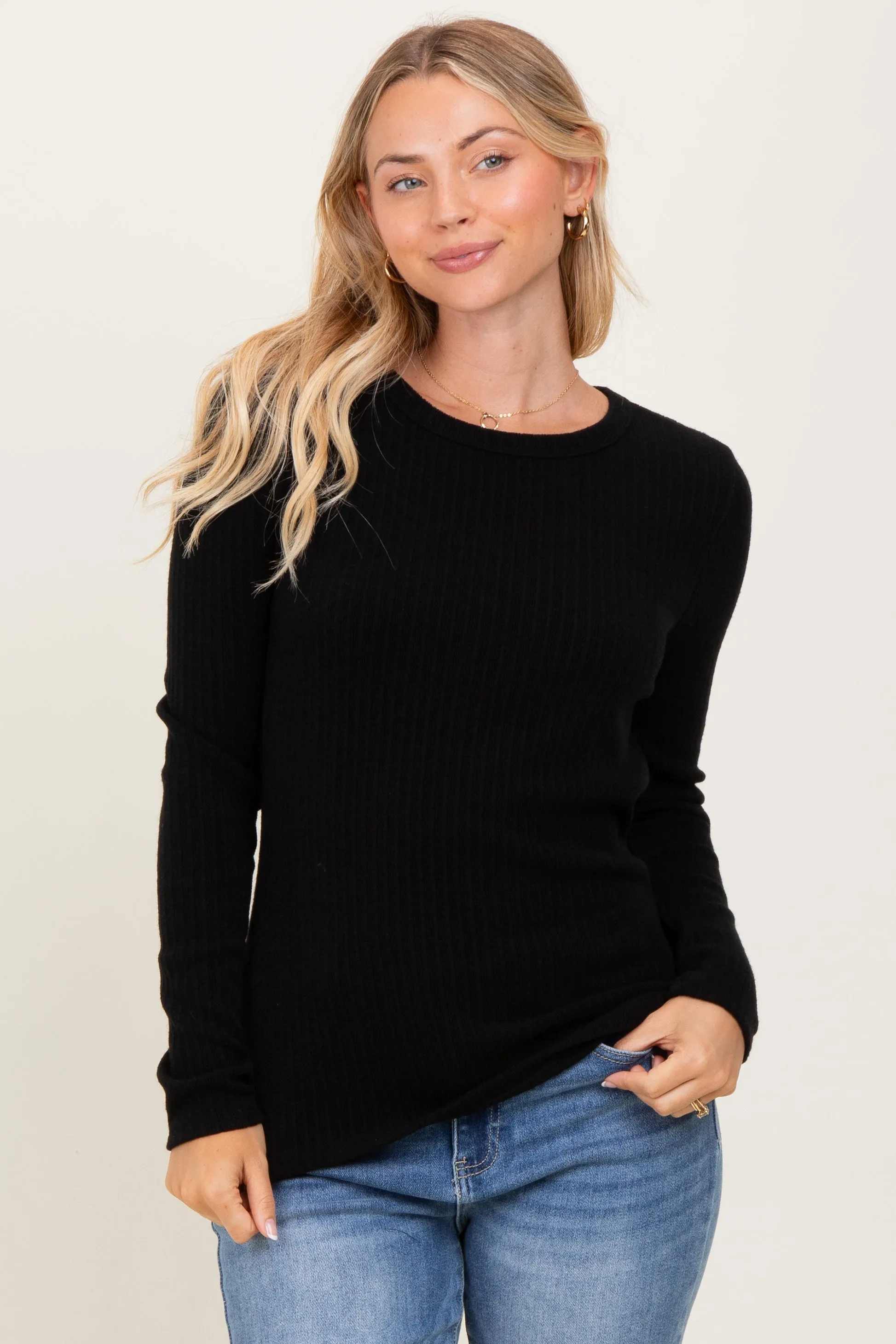 Black Ribbed Knit Maternity Long Sleeve Top sold by Pinkblush product image thumbnail 5