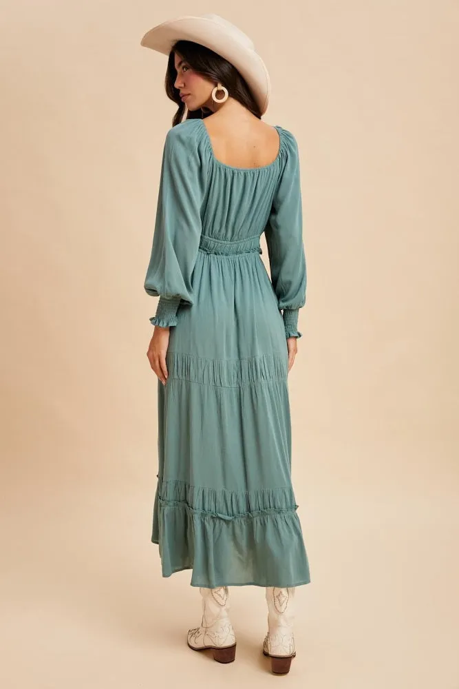Teal Square Neck Long Sleeve Maxi Dress sold by Pinkblush product image thumbnail 4