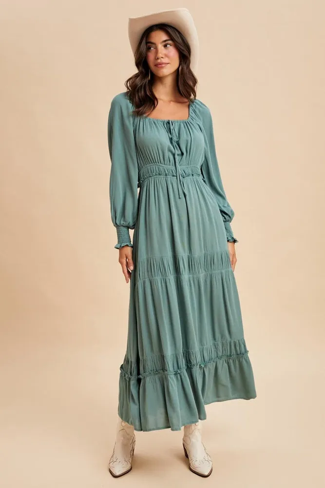 Teal Square Neck Long Sleeve Maxi Dress sold by Pinkblush