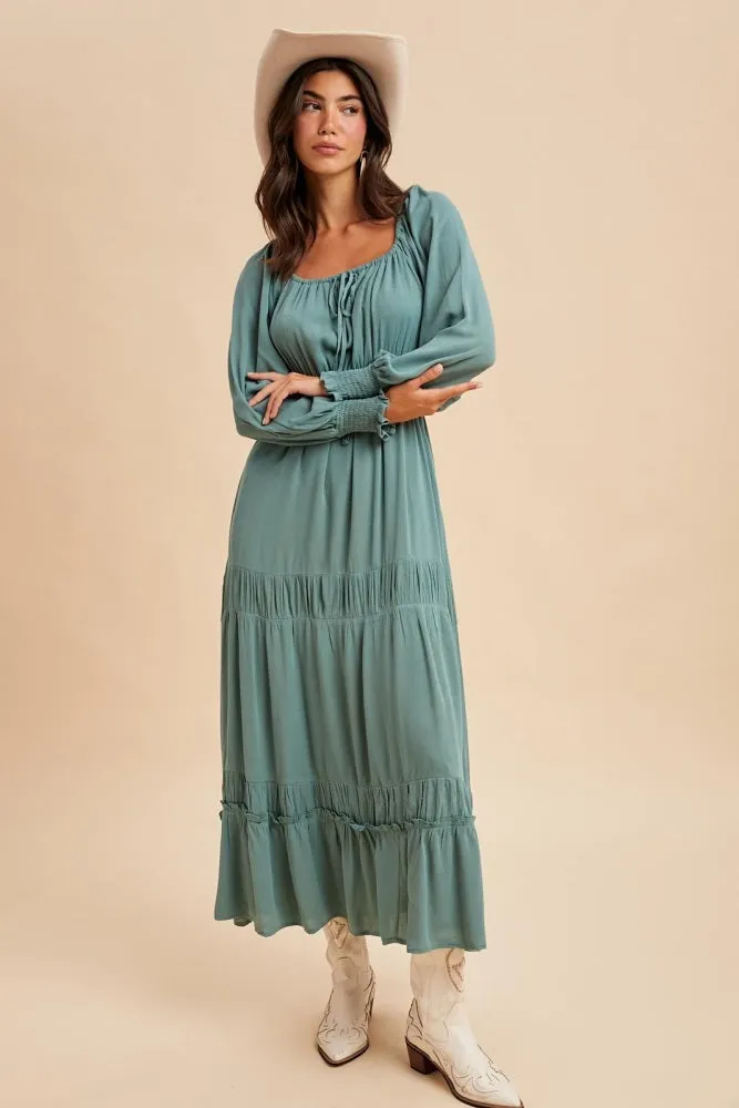 Teal Square Neck Long Sleeve Maxi Dress sold by Pinkblush product image thumbnail 2