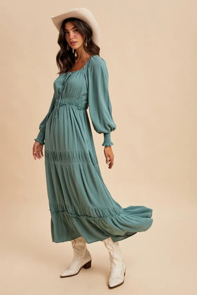 Teal Square Neck Long Sleeve Maxi Dress sold by Pinkblush product image thumbnail 3