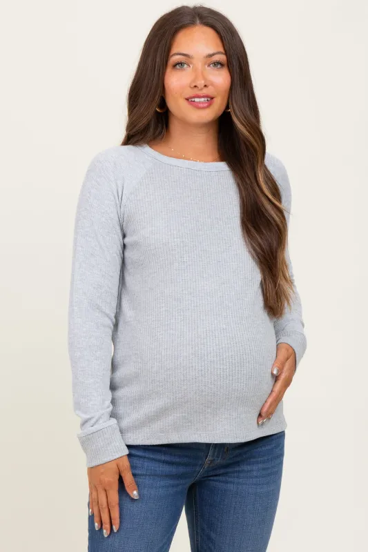 Heather Grey Waffle Knit Maternity Long Sleeve Top sold by Pinkblush