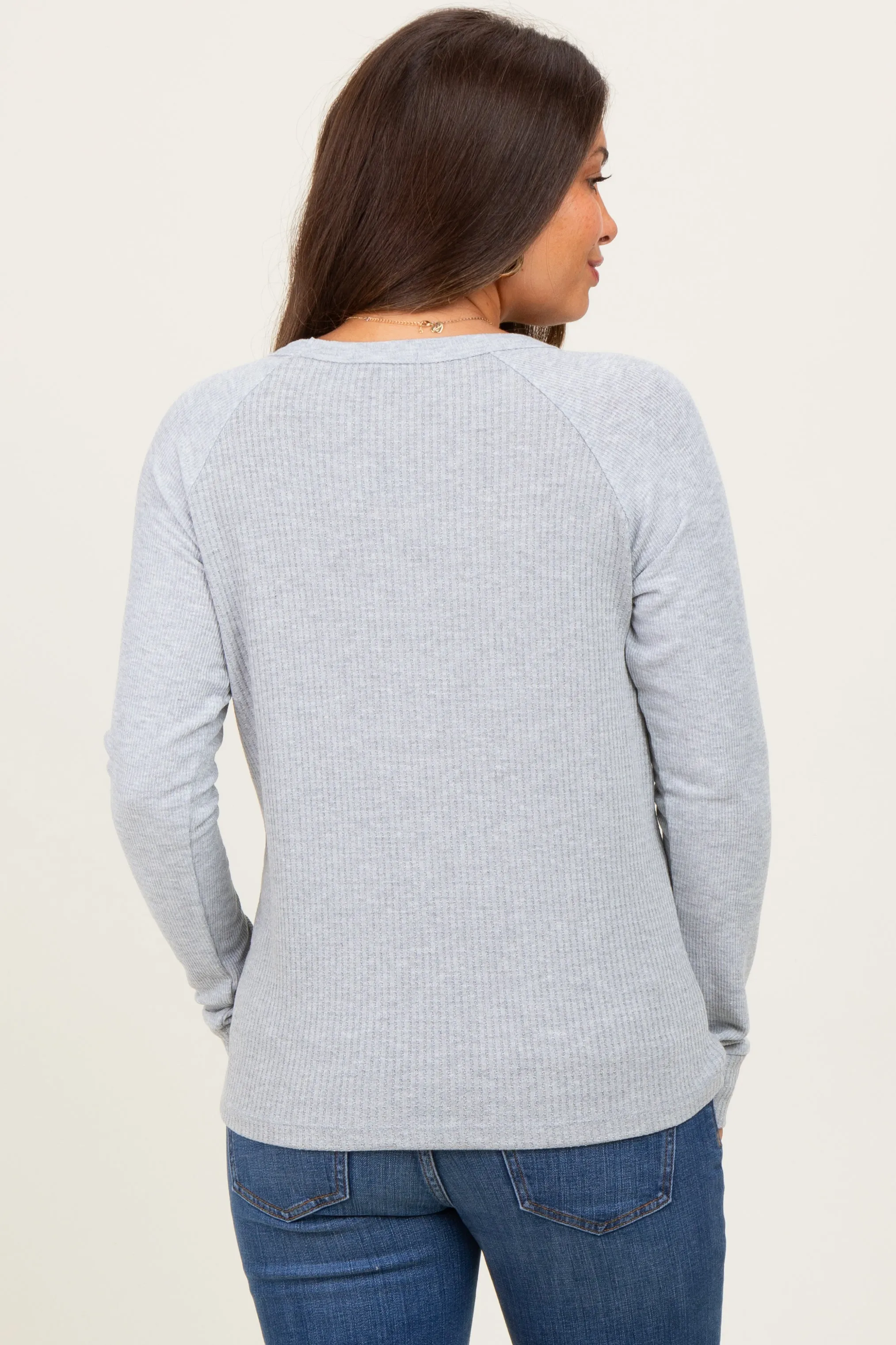 Heather Grey Waffle Knit Maternity Long Sleeve Top sold by Pinkblush product image thumbnail 4