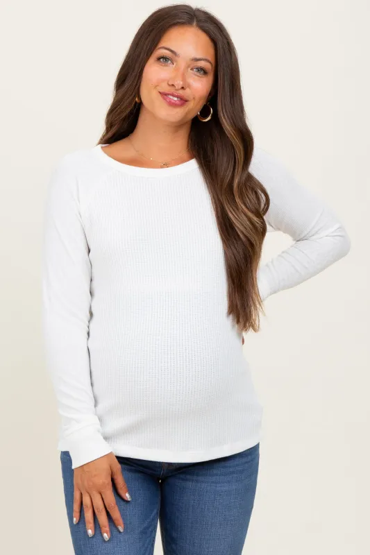 Ivory Waffle Knit Maternity Long Sleeve Top sold by Pinkblush