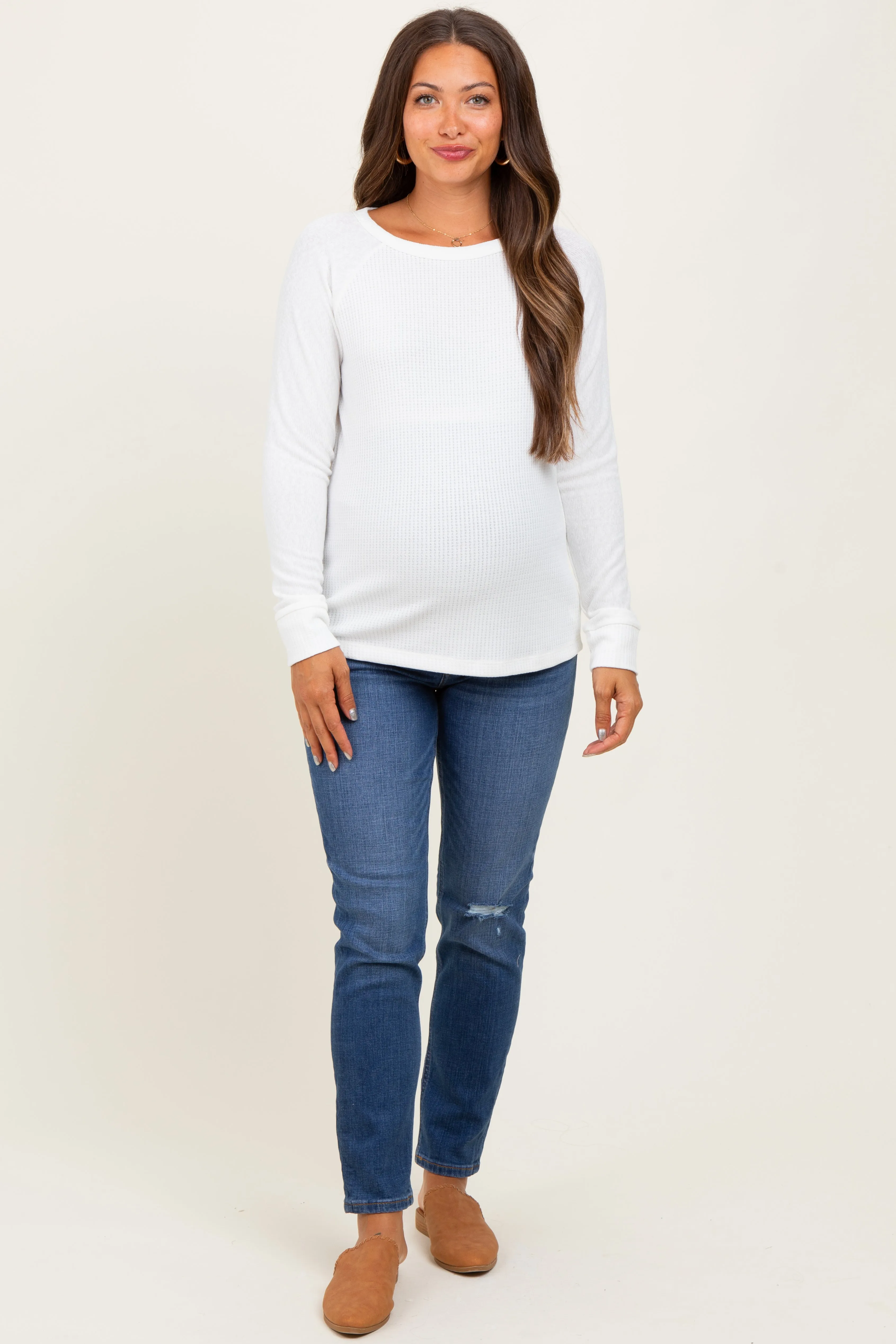 Ivory Waffle Knit Maternity Long Sleeve Top sold by Pinkblush product image thumbnail 2