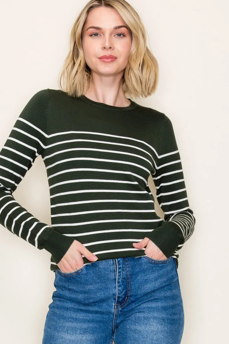 Forest Green Striped Knit Maternity Long Sleeve Top sold by Pinkblush product image thumbnail 5