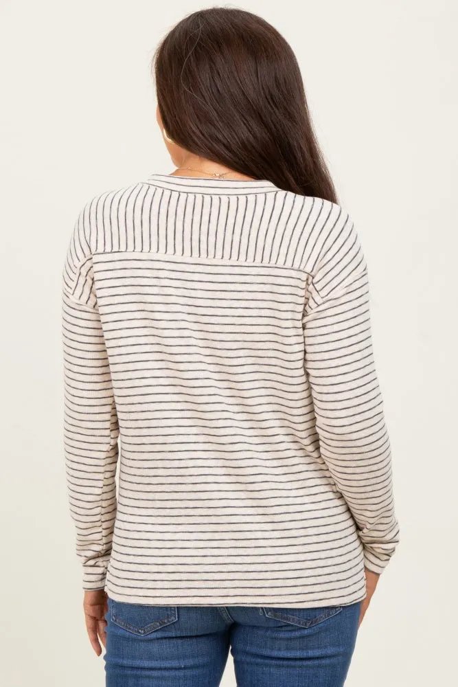Charcoal Striped V-Neck Maternity Long Sleeve Top sold by Pinkblush product image thumbnail 4