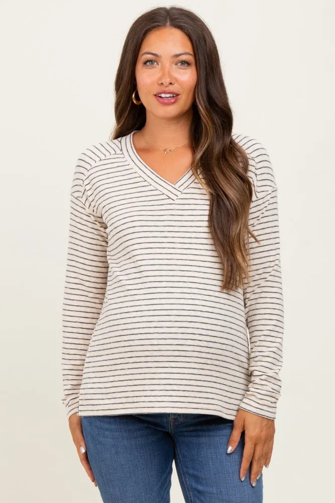 Charcoal Striped V-Neck Maternity Long Sleeve Top sold by Pinkblush
