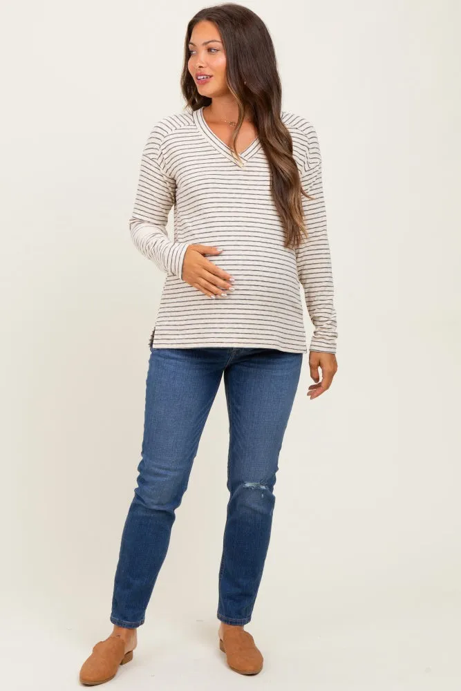 Charcoal Striped V-Neck Maternity Long Sleeve Top sold by Pinkblush product image thumbnail 2