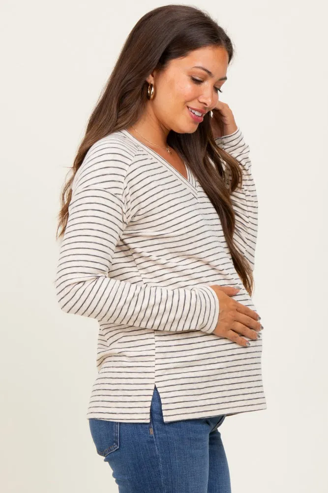 Charcoal Striped V-Neck Maternity Long Sleeve Top sold by Pinkblush product image thumbnail 3