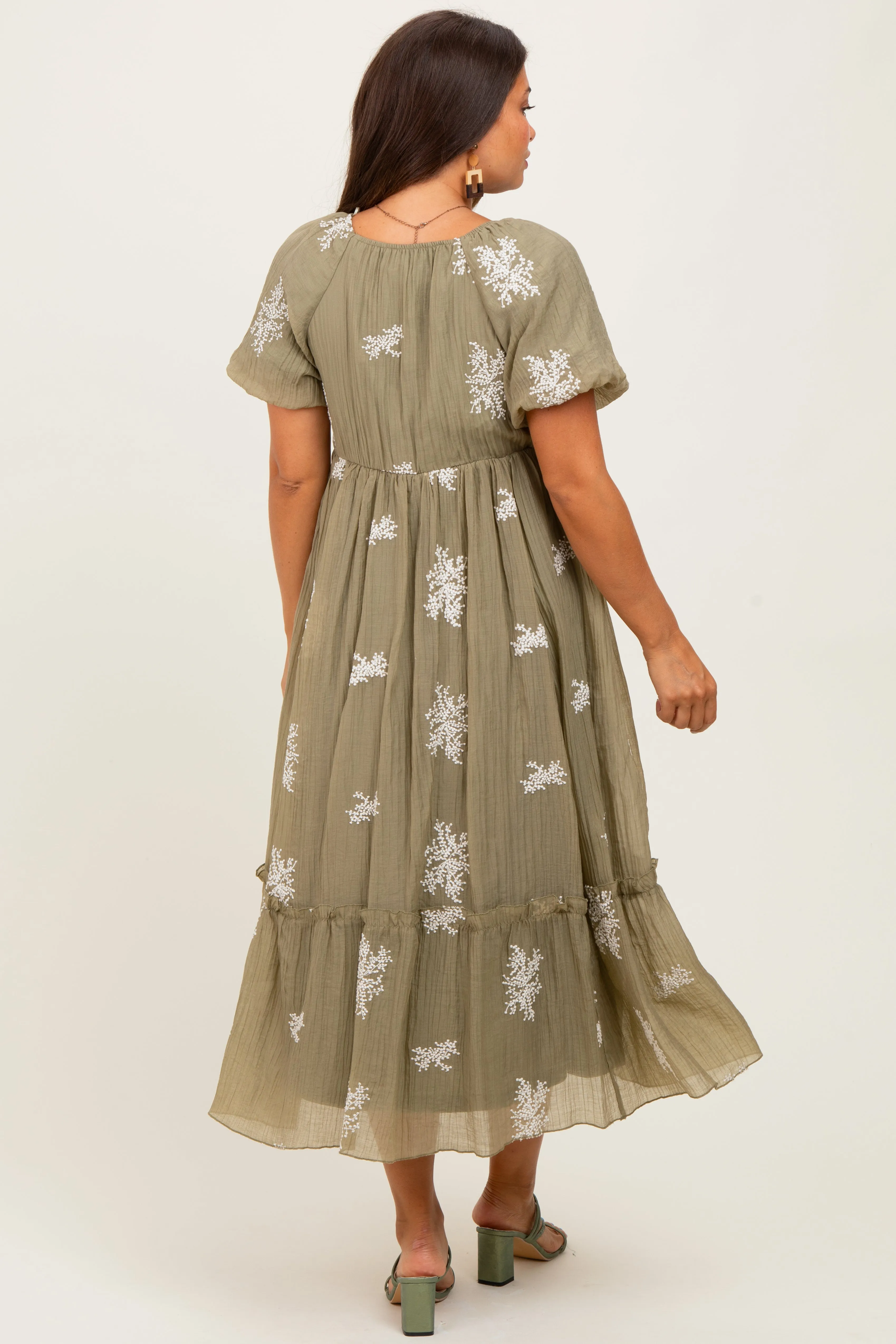 Light Olive Floral Print Ruffle Hem Maternity Midi Dress sold by Pinkblush product image thumbnail 3