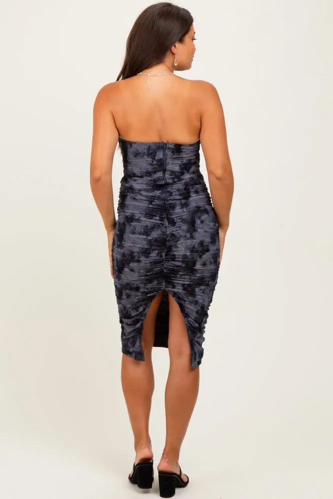 Charcoal Mesh Velvet Strapless Ruched Maternity Midi Dress sold by Pinkblush product image thumbnail 3