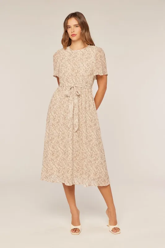 Ivory Floral Plisse Chiffon Midi Dress sold by Pinkblush