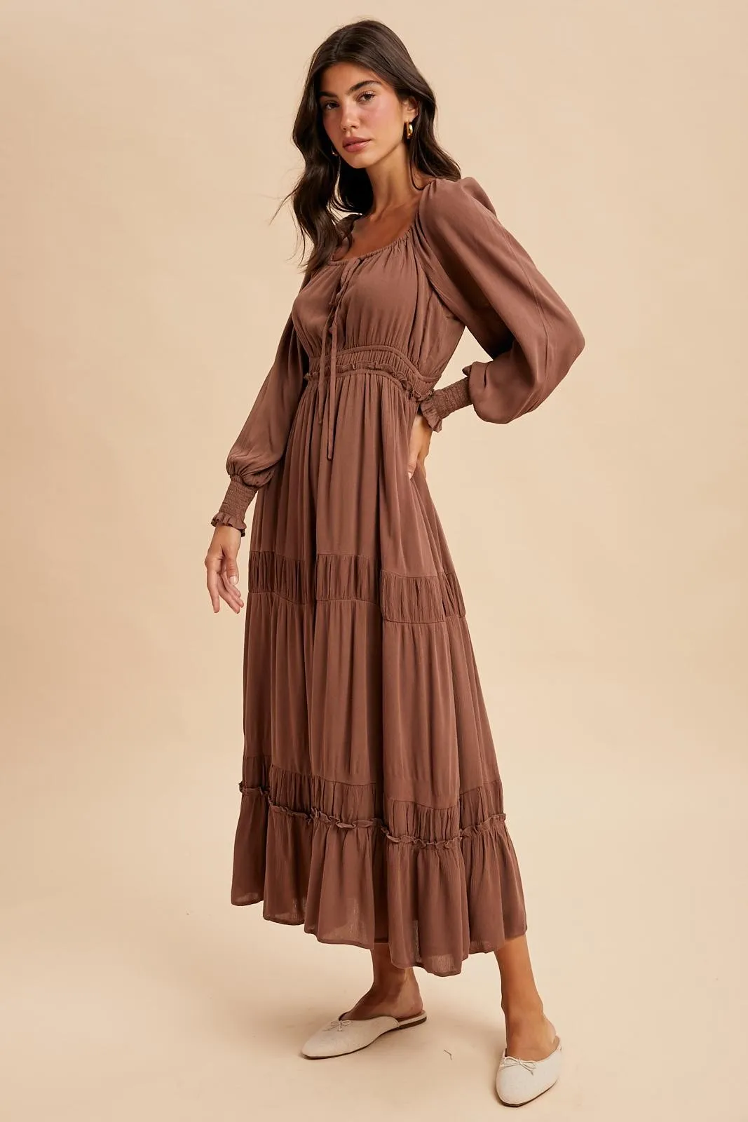 Mocha Square Neck Long Sleeve Maxi Dress sold by Pinkblush product image thumbnail 3