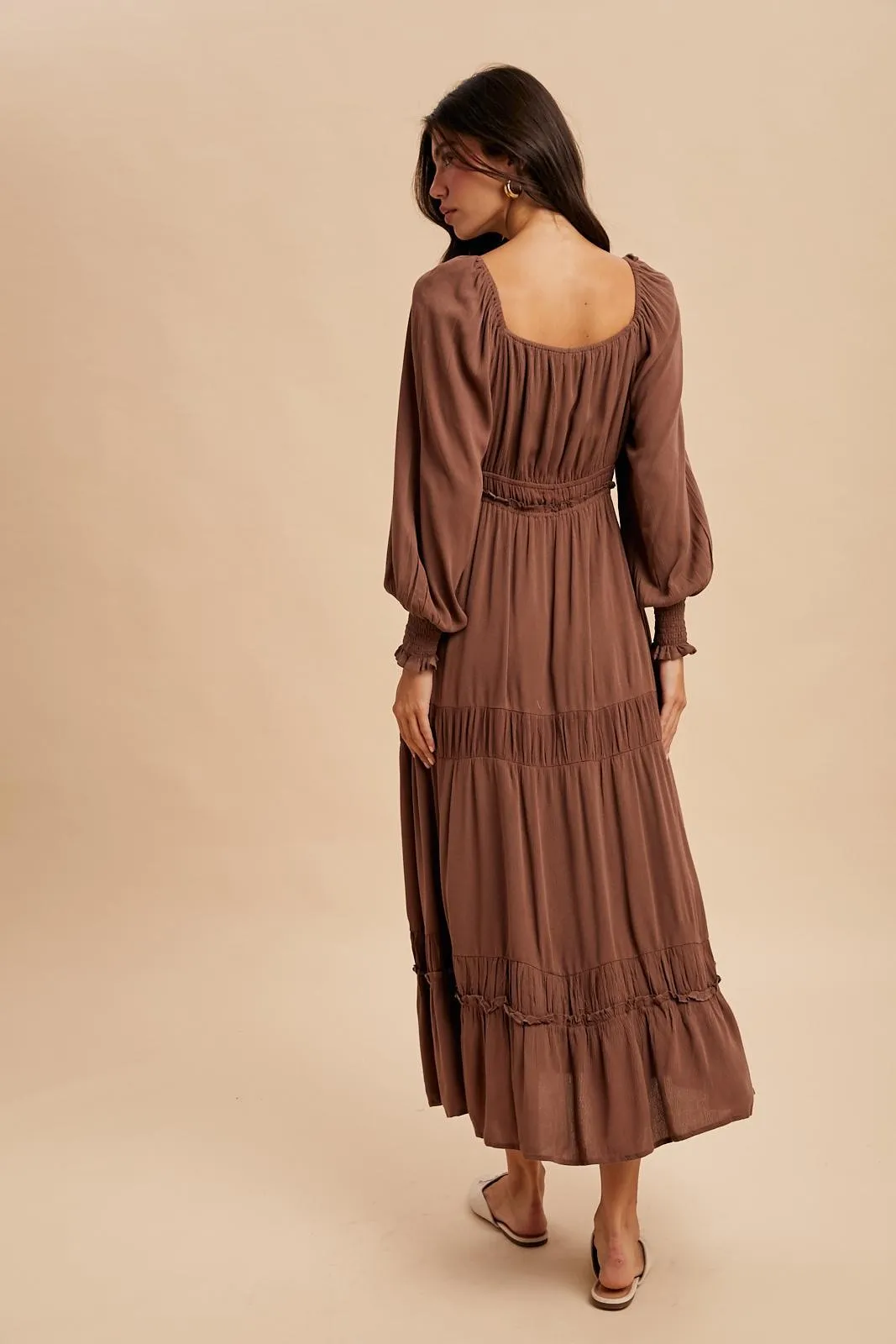 Mocha Square Neck Long Sleeve Maxi Dress sold by Pinkblush product image thumbnail 4