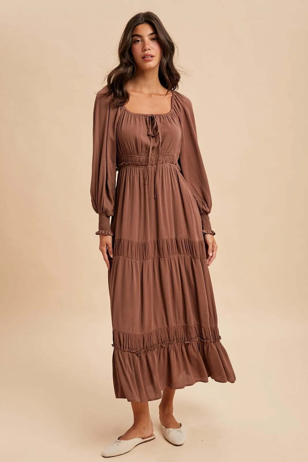 Mocha Square Neck Long Sleeve Maxi Dress sold by Pinkblush
