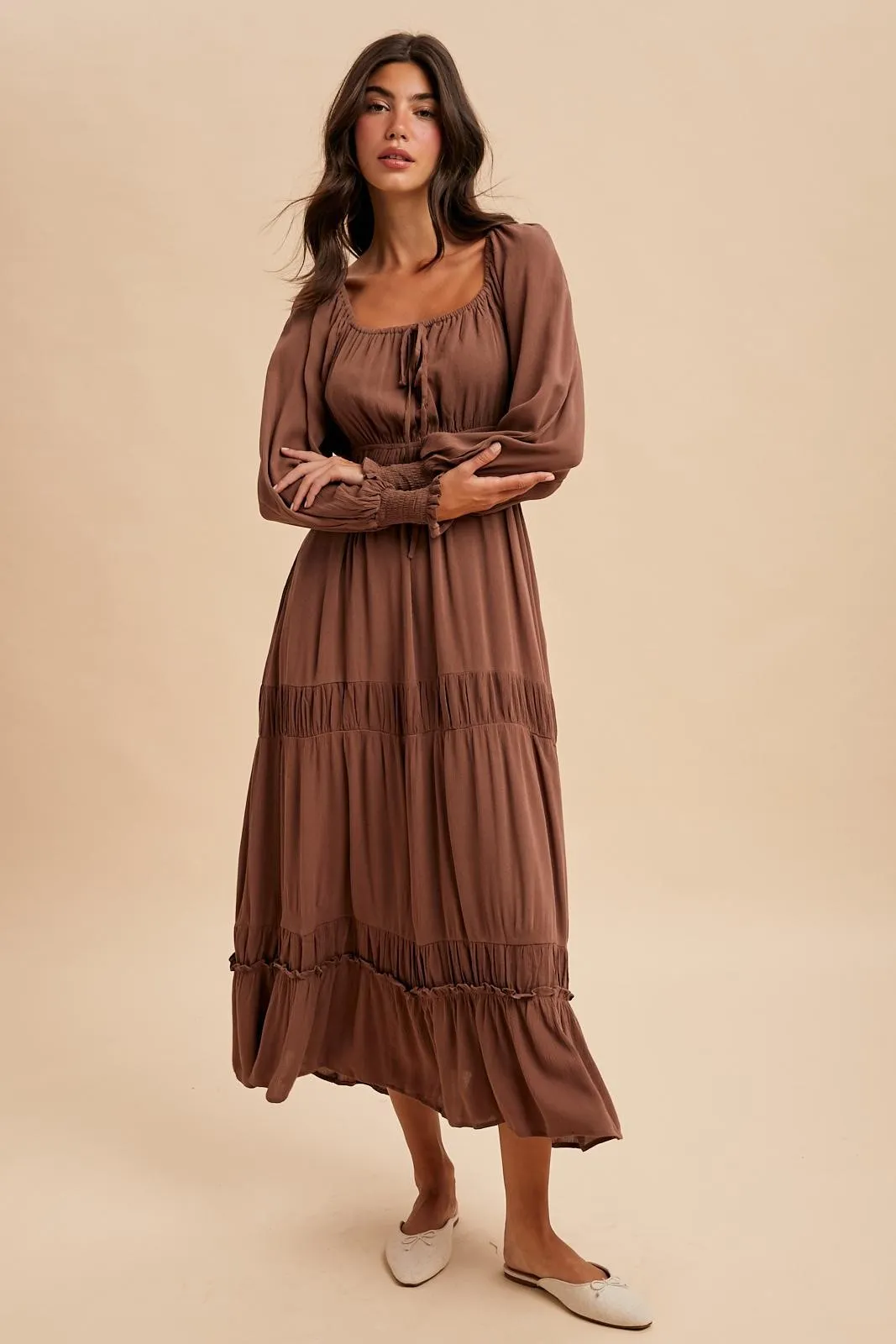 Mocha Square Neck Long Sleeve Maxi Dress sold by Pinkblush product image thumbnail 2