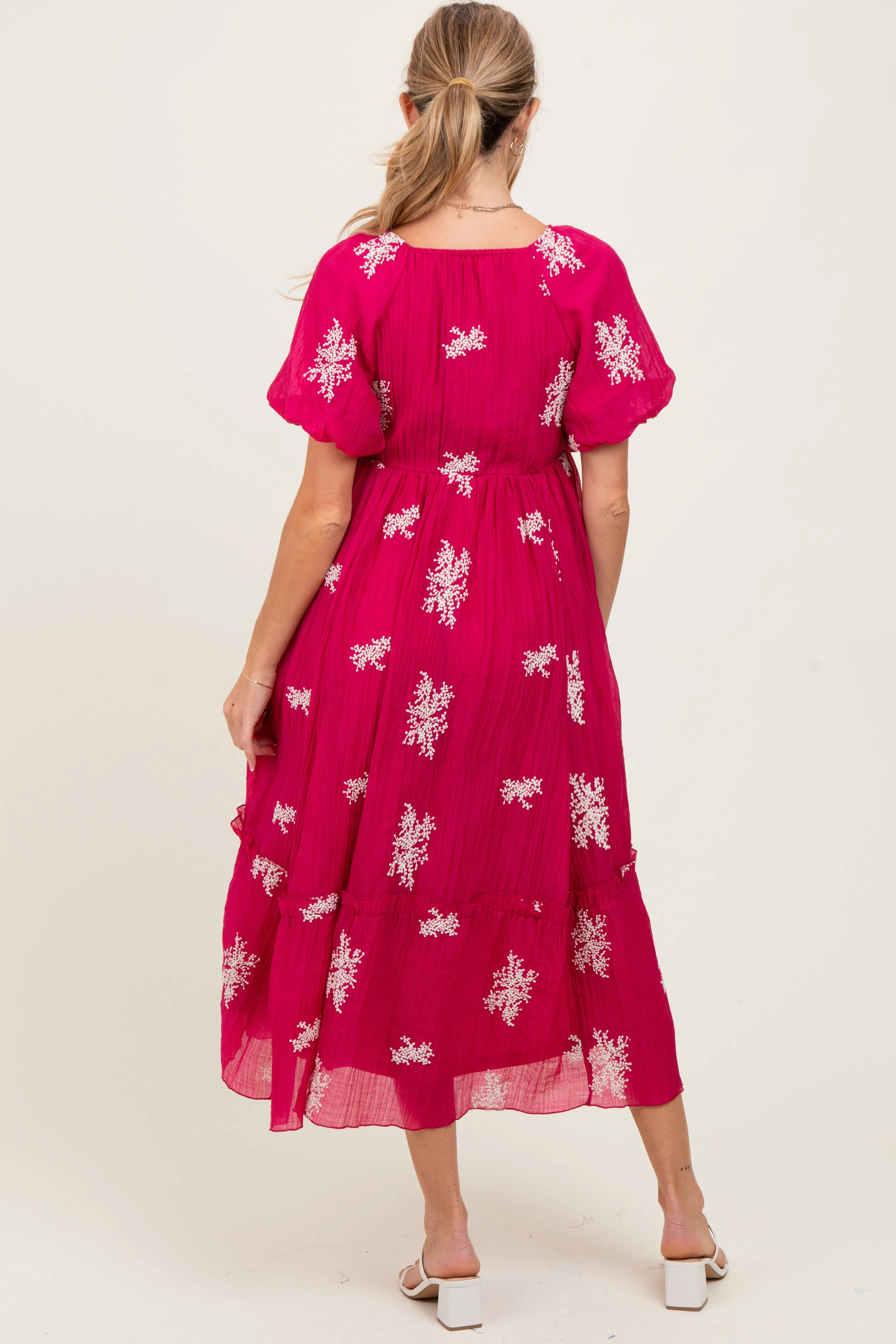 Magenta Floral Print Ruffle Hem Maternity Midi Dress sold by Pinkblush product image thumbnail 4