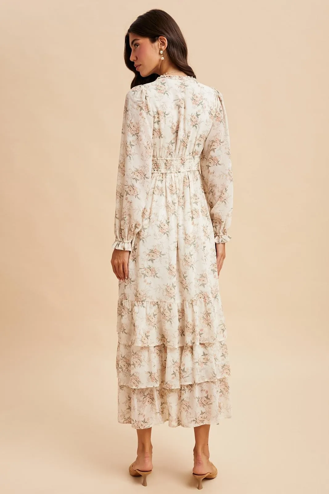 Cream Vintage Floral Ruffle Tiered Hem Maxi Dress sold by Pinkblush product image thumbnail 4