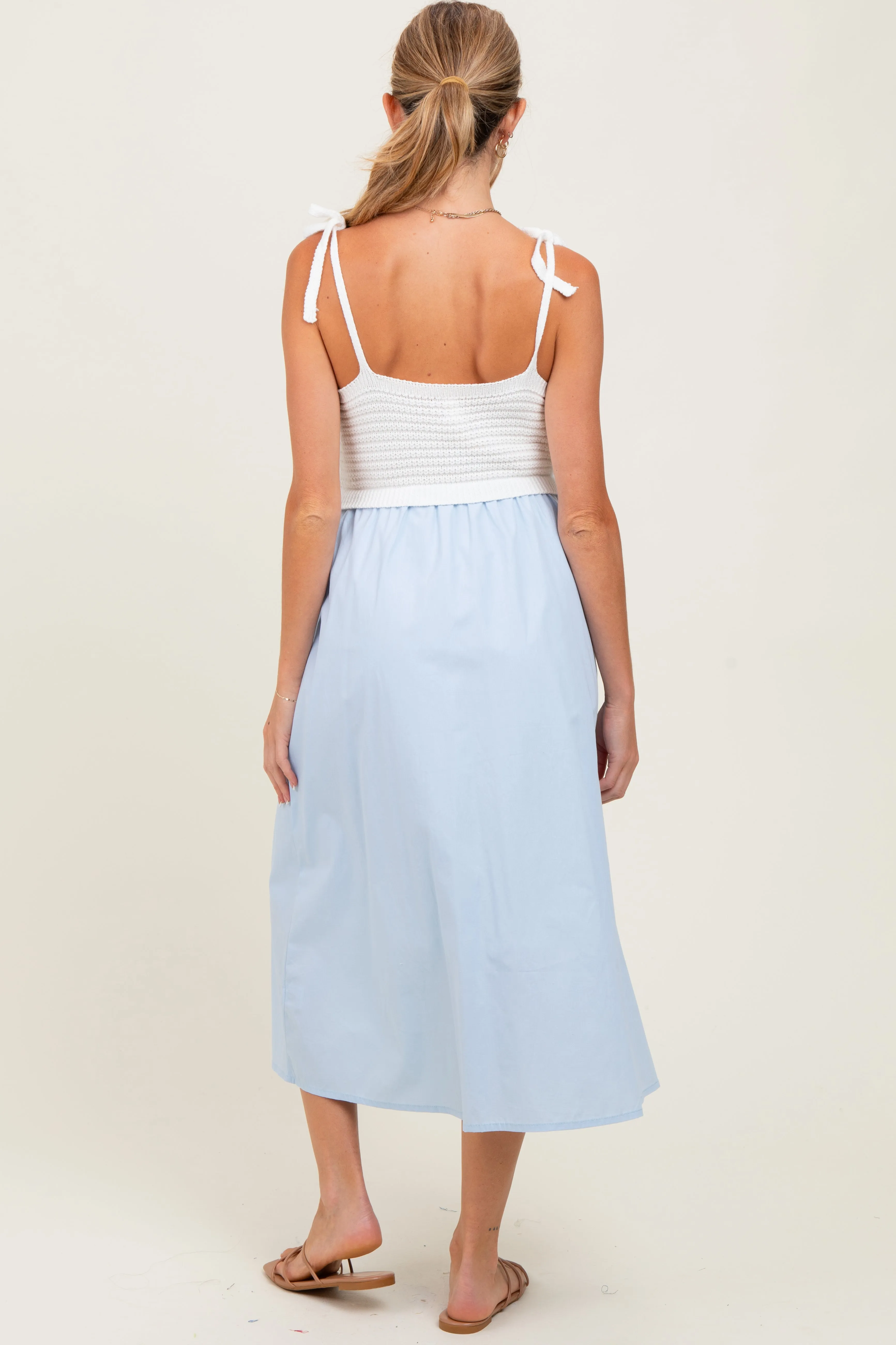 Light Blue Contrast Knit Bodice Maternity Midi Dress sold by Pinkblush product image thumbnail 3