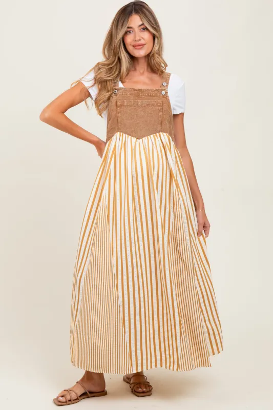 Camel Striped Colorblock Denim Contrast Maternity Maxi Dress sold by Pinkblush