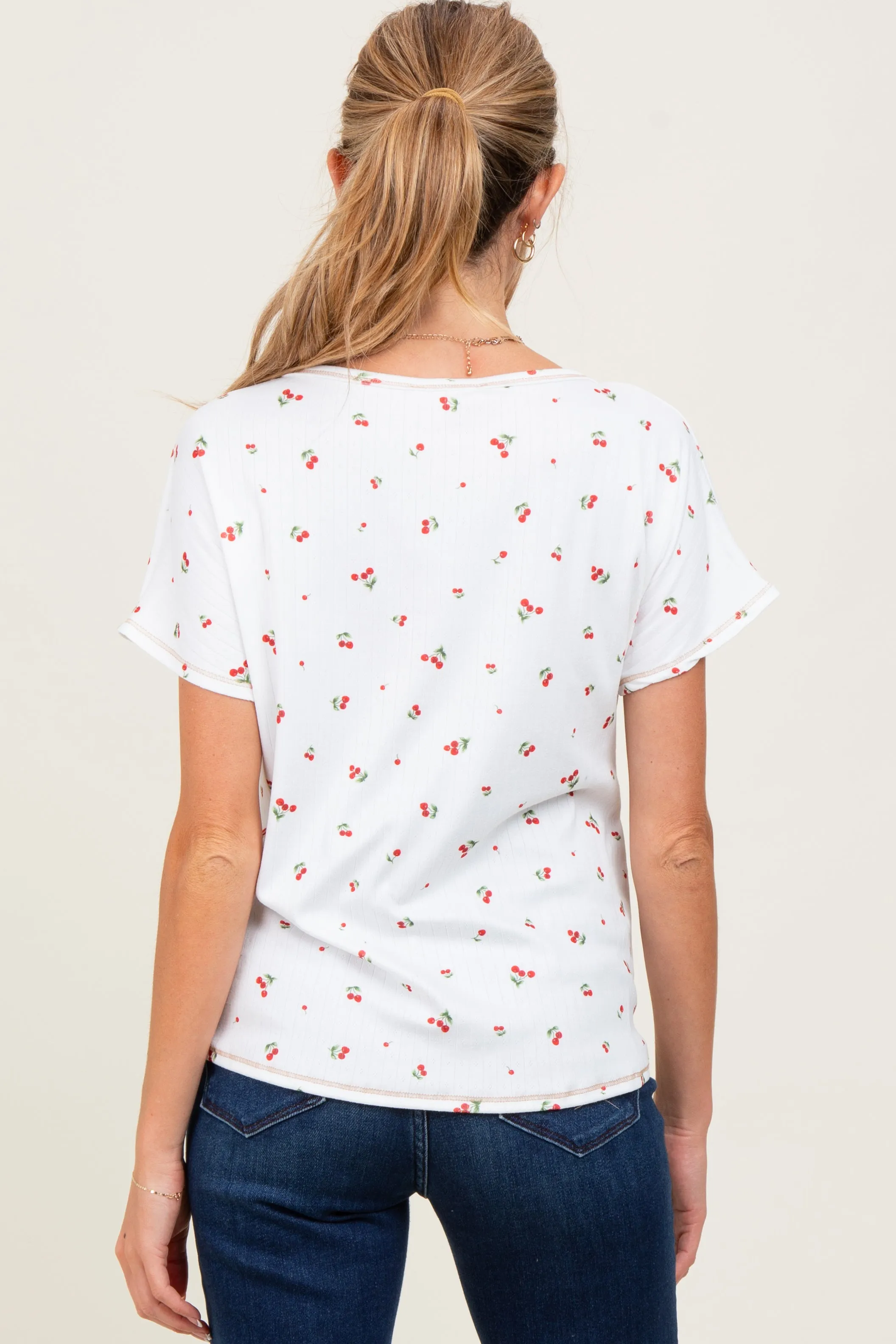 Ivory Cherry Print Ribbed Maternity Short Sleeve Tee sold by Pinkblush product image thumbnail 4