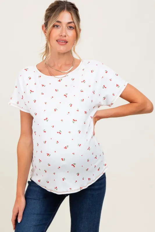 Ivory Cherry Print Ribbed Maternity Short Sleeve Tee sold by Pinkblush